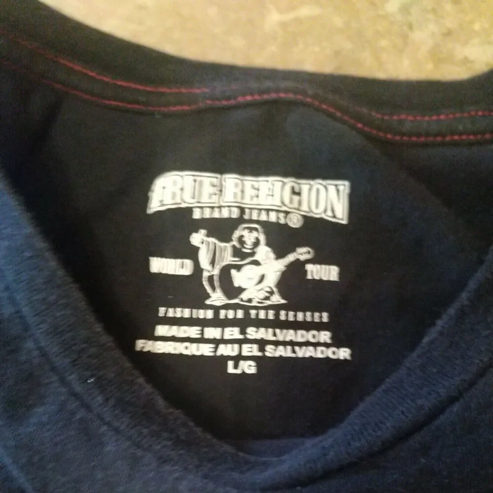 Rare TRUE RELIGION Embroidered Buddha Logo Short Sleeve Black Large L Lg